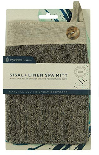 Hydréa London Linen Sisal and Unbleached Linen Exfoliating Bath/Shower Mitt Gently Exfoliate and Scrub away Dead Skin Cells to reveal beautifully smooth, radiant skin.