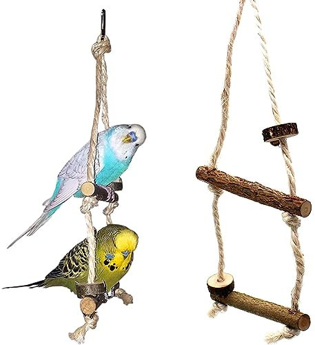 Vogelgaleria Wellensittich Schaukel Naturholz für Zwei Vögel. Handgemachtes Vogelspielzeug vom Fachmann