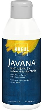 KREUL 91453 - Javana Stoffmalfarbe für helle und dunkle Stoffe, 250 ml Flasche weiß, brillante Farbe auf Wasserbasis, pastoser Charakter, zum Stempeln und Schablonieren, nach Fixierung waschecht