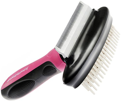 Schnüffelfreunde Professionelle 2-in-1 Fellbürste mit flexiblem Griff - Fellkamm & Unterwollbürste: doppelseitige Deshedding Fellpflege Hundebürste u. Katzenbürste für große, mittelgroße und kleine Hunde und Katzen