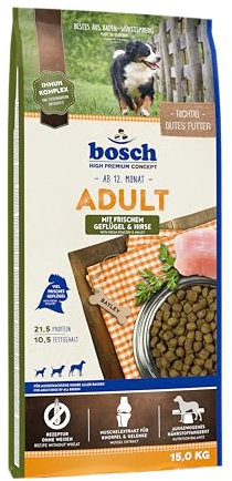 bosch HPC Adult mit frischem Geflügel & Hirse | Hundetrockenfutter für ausgewachsene Hunde aller Rassen | 1 x 15 kg