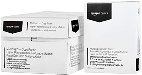 Amazon Basics Multipurpose Copy Printer Paper, 20 lb, 8.5 x 11 Inches, 10 Reams (5,000 Sheets), 92 Bright White