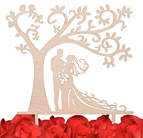 Lovenjoy avec boîte cadeau Couple de mariés Silhouette Arbre gâteau de mariage rustique Wood (14,5 cm)