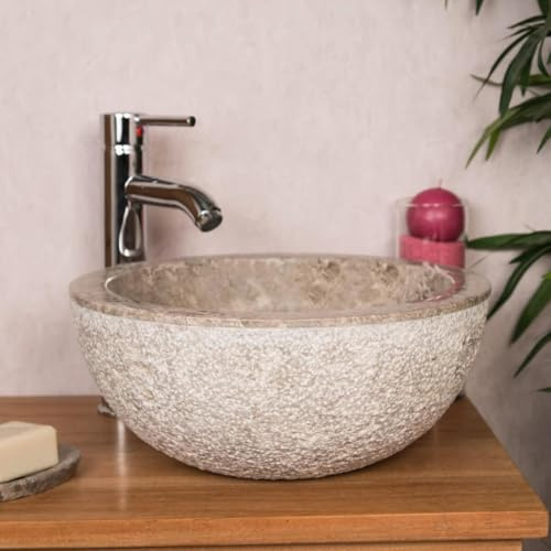 Wanda collection - Lave Mains en marbre à Poser Stromboli Gris 35cm