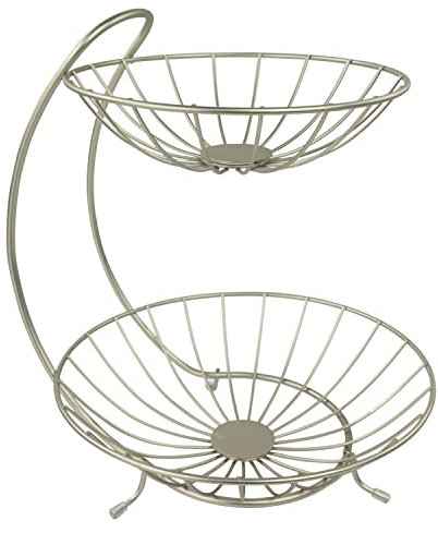 Spectrum Diversified Yumi Arched Server Stacked, 2-Tier Bowls, Dining Table & Kitchen Counter Organizer, Modern Fruit Basket Stand, Satin Nickel