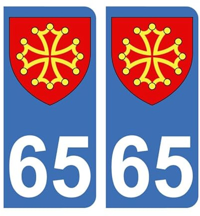 Autocollant 65 avec Blason Midi-Pyrénées Plaque immatriculation Auto (9,8 x 4,5 cm)