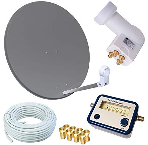 netshop 25 HD Sat Anlage 80cm Spiegel + Opticum Quad LNB für 4 Teilnehmer + 50m Kabel + SAT Finder (3 Farben wählbar)