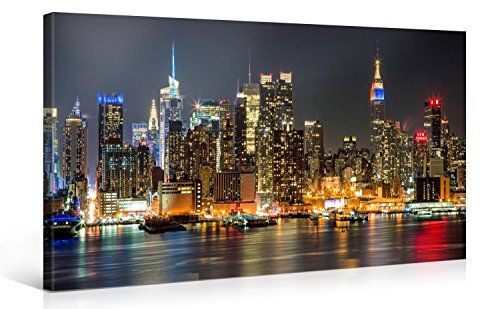 PICANOVA - Illuminated Manhattan - Stampa su tela di alta qualità - Stampa artistica su telaio in legno da 2 cm per letto e soggiorno, multicolore, 100 x 50 cm