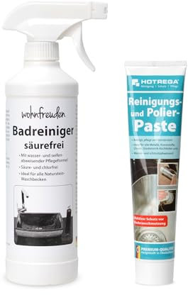 Naturstein Waschbecken Pflege Spray Badreiniger säurefrei - Politur Reinigungsmittel Set chlorfrei Wohnfreuden