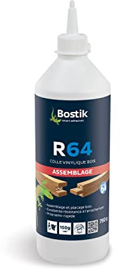 Bostik Colle Vinylique Bois R64 – Prise Lente – Colle d'Assemblage et de Placage du Bois – Norme D4 Pour Menuiseries Extérieures et Supports Humide – Biberon 750g