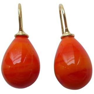 Modische orange-farbene Glas-Ohrringe Ohr-Hänger Tropfen-Ohrringe Bügel aus Sterling-Silber vergoldet Handarbeit Designer Heide Heinzendorff