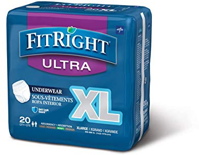 FitRight Ultra Adult Incontinence Underwear, Heavy Absorbency, X-Large, 56 - 68, 4 Packs of 20 (80 Total)
