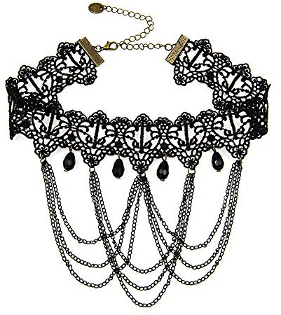 ETERNITY J. Elegant Vintage Princess Lace Gothic Necklace Victorian Lolita Choker Pendant Vampire Chain (Black6)