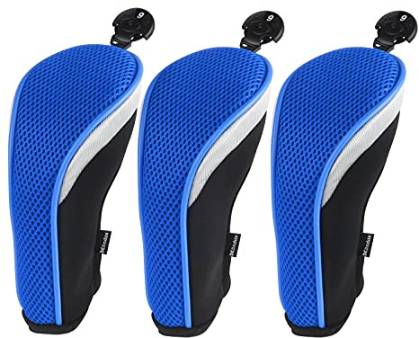 Andux Golf Hybrid Club Head Covers Short Neck with Dial No. Tag Pack of 3 Blue