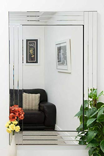 MirrorOutlet Moderner venezianischer Spiegel, abgeschrägt, dreifach Kanten, silberfarben, 120 x 80 cm, Glas, Silber