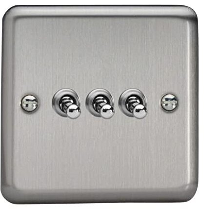Varilight Triple Light Switch 2-Way - Value Matt Chrome With Chrome Toggles