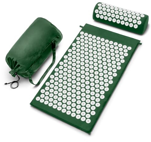 Sivan Back and Neck Pain Relief Acupressure Mat and Pillow Set, Chronic Back Pain Treatment - Relieves Your Stress of Lower Upper Back and Sciatic Pain - Green