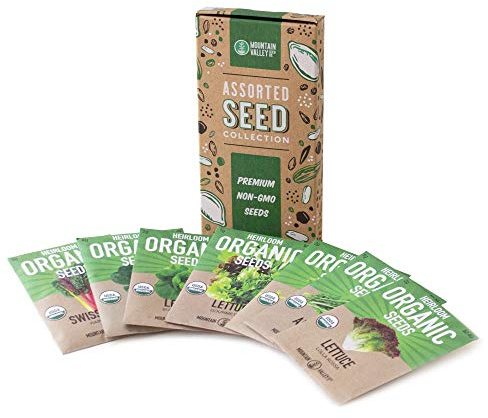 7 Leafy Power Green Organic Varieties – Non-GMO Heirloom Seeds for Planting: Spinach, Arugula, Kale, Lolla Rossa Lettuce, Buttercrunch, Gourmet Lettuce Mix, Swiss Chard
