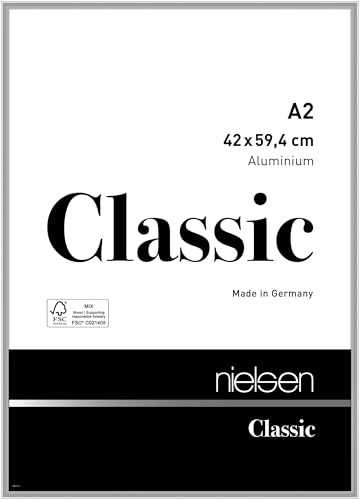 nielsen Classic Aluminium Picture Frame - Polished Silver A2, 42x59.4cm - with Float Glass and Easy Push-Turn Clips