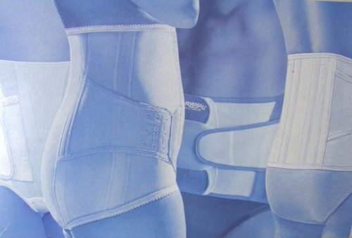 Thämert Rückenstützbandage mit Federpelotte 54/708 für Damen und Herren 80 cm Leibweite, weiß-blau