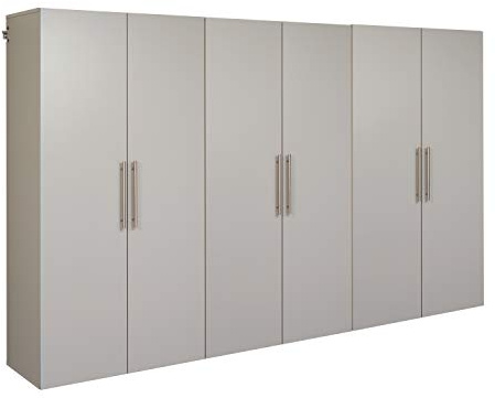 Prepac HangUps 108 Garage Cabinet Bathroom Cabinet Wall Mount Ideal for Garage, Kitchen and Laundry Organization Set E, 3-Piece 108 W x 72 H x 20 D, Light Gray