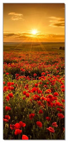 Wallario Selbstklebende Türtapete Mohnblumenwiese bei Sonnenuntergang am Abend - Türposter 93 x 205 cm Abwischbar, rückstandsfrei zu entfernen