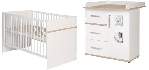 roba Kindermöbelset 'Pia', 2-teilig, Baby-/Kinderbett 70x140cm, Wickelkommode mit Wickelansatz, weiß