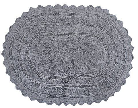 DII Crochet Collection Reversible Bath Mat, Small Oval, 17x24, Gray