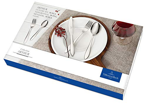 Villeroy & Boch – Arthur Besteckset 30 tlg. Silber/Platin, Spülmaschinenfest, Rostfrei, Besteck Set 30 teilig, Gabel, Messer, Löffel, Essbesteck Set, Edelstahl