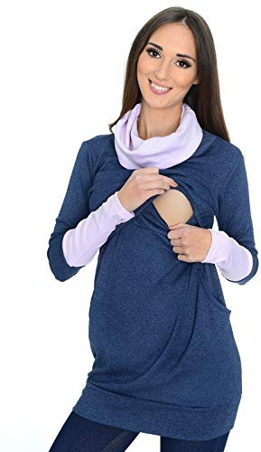 Mija - 2 in1 Stillpullover & Umstandspullover Stilltop Still-Pulli Maddy 7115A (L, Blau/Rosa)