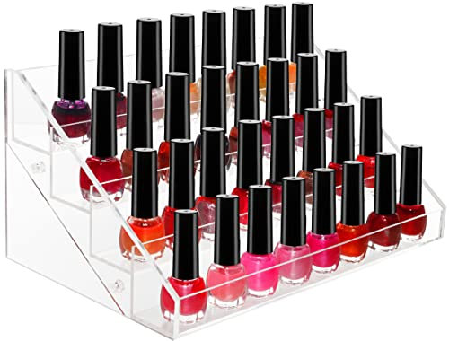 Kurtzy 4 Stufen Nagellack Aufbewahrung Organizer Transparent - Acryl Kosmetik Aufbewahrung - L28,5 x B16,5 x H12,5cm - Bis zu 40 Standard-Nagellack - Acryl Displayständer fürs Regal & Schreibtisch