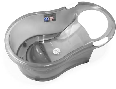 dBb Remond Baignoire avec Transat Intégré Bouchon de Vidange Têtière & Poignées en Caoutchouc Bain Bébé de 0 à 6 Mois Contenance : 10 Litres Baignoire Compacte Dimmensions L64 x l38 x P22.5 cm - Grise