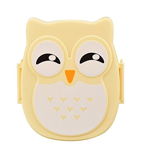Yosoo Contenitore lunchbox portatile, motivo dolce gufo, perfetta tenuta, forma rettangolare, per frutta, per bambini e adulti, circa16,8 x 13 x 7 cm, capacità1050 ml, colore giallo