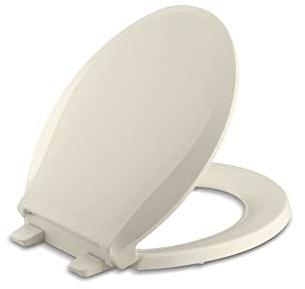 KOHLER K-4639-47 Cachet Round, Grip-Tight Bumpers, Quiet-Close, Quick-Attach Hardware, No Slam Toilet Seat, Almond