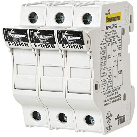 COOPER BUSSMANN CHCC3DU W/O Indication, 3 Pole, Fuse Holder, CHCC Holder, Class CC, DIN-Rail Mount, IP20 Finger-Safe, 30 AMP, 200 KA, 600 V