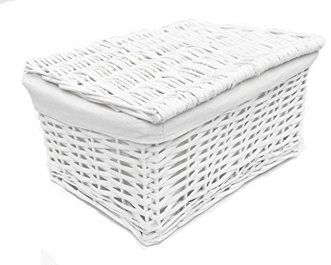 topfurnishing White Lidded Wicker Storage Toy box Empty Xmas Hamper Basket Lining (White, Extra Large (46x35x24cm)