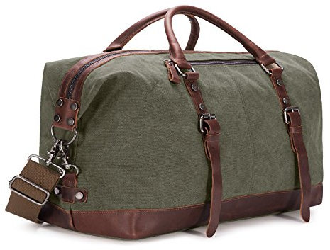 BAOSHA HB-14 Vintage Segeltuch Canvas PU Leder Unisex Handgepäck Reisetasche Sporttasche Weekender Tasche für Kurze Reise am Wochenend Urlaub Arbeitstasche 40 Liter Aktualisiert (Grün)