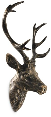 Spetebo Hirschgeweih 10 Ender - Wand Deko in Bronze Optik 40x30 cm - Hirschkopf Skulptur Jagd Geweih