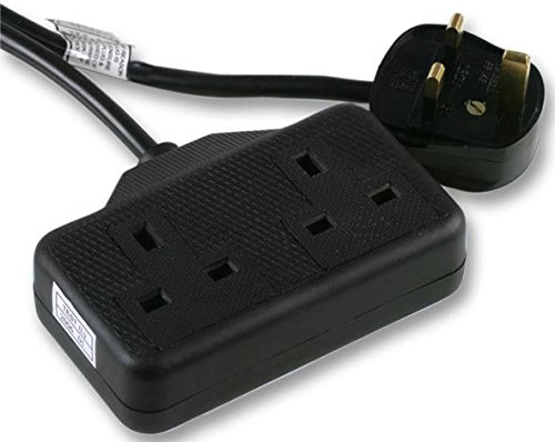 PRO ELEC 2 Gang Rubber Extension Lead 10m Black 13A UK Power Cable