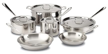 All-Clad D3 Stainless Cookware Set, Pots and Pans, Tri-Ply Stainless Steel, Professional Grade, 10-Piece, 8400000962
