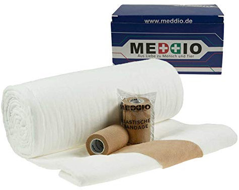 Mullwatterolle 40x500cm + 12 Haftbandagen 10cm beige Verbandwatte gerollt Mull