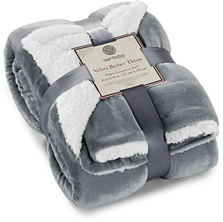 Genteele Sherpa Throw Blanket Super Soft Reversible Ultra Luxurious Plush Blanket, 50 x 60 inches, Gray/White