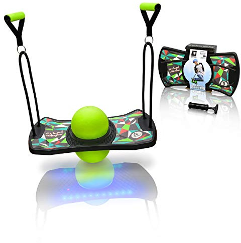 slackers LED Sky Board - Fun Pogo Jumper Board with Motion Activated LED Lights - Built In Side Grip Handles for Added Tricks and Fun - Great at Building Balance and Agility while Playing