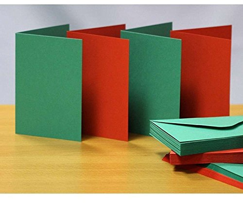 Craft UK 20 x C6 Blank Greeting Cards and 20 x Envelopes - Christmas Green & Red