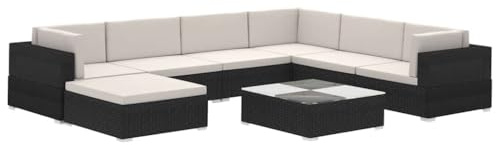 vidaXL 8-TLG. Garten-Lounge-Set mit Auflagen Poly Rattan Schwarz