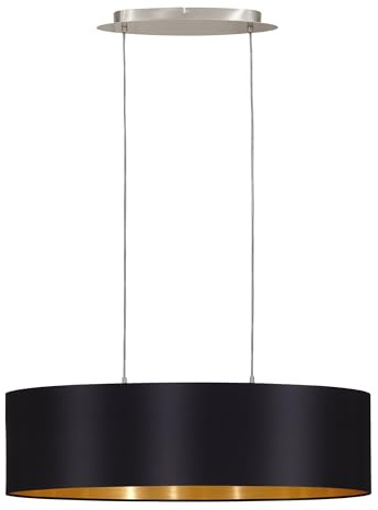 EGLO taklampa MASERLO, textil-pendellampa med 2 ljuskällor, oval pendellampa i metall och tyg, färg: matt nickel, svart, guld, sockel: E27, längd: 78 cm