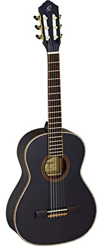 Ortega Guitars 3/4 Konzert Gitarre – Family Series – Inklusive Gig Bag – Fichte, Mahagoni, Schwarz (R221BK-3/4) | Nylonsaitengitarre, Fichtendecke & Mahagoni-Korpus Hochglanz, inkl. Pro-Gigbag