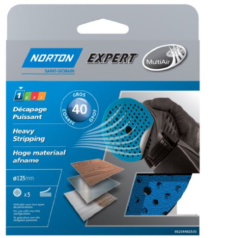 Norton Lot de 5 Disques Pex auto-agrippants expert Diamètre 125 Grain 40 Multi Air