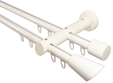 iso-design Innenlauf Gardinenstange 2-läufig aus Aluminium und Holz weiß, 20 mm, Endstück Digo, 160 cm
