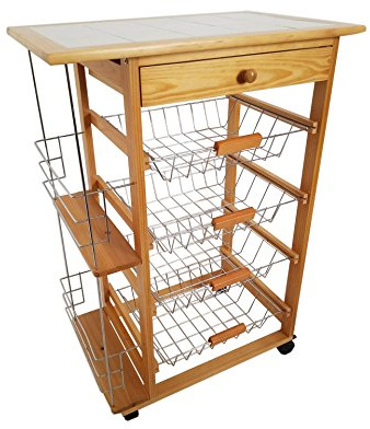 Carrello per frutta e verdura, con cassetto e ripiano piastrellato, dimensioni: 57 x 37 x 82 cm